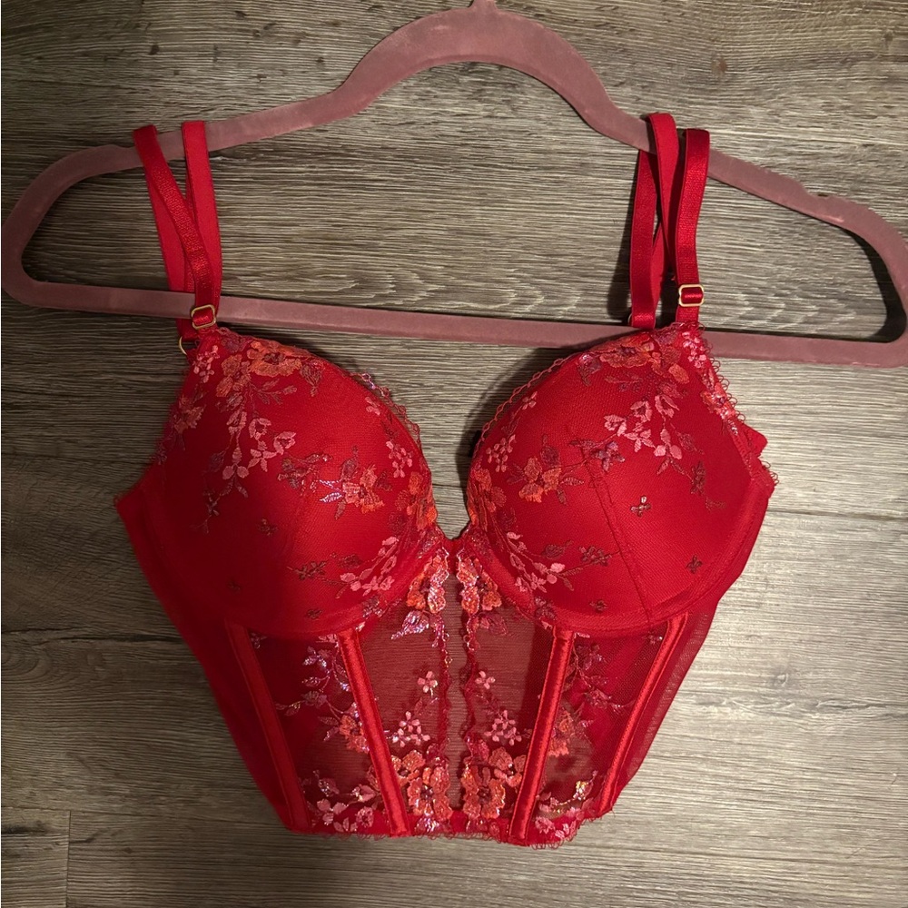 Victoria's Secret Red Floral Lace Corset top